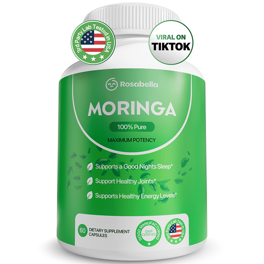 Rosabella Moringa Capsules - Pure Moringa Powder, Energy, Skin, Immune & Gut Health Superfood, Rich in Antioxidants, Essential Vitamins & Amino Acids, Natural Green Superfood Supplement - 60 Count